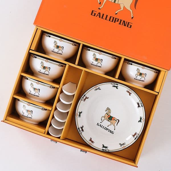 Chinese Warring States horse gift ceramic bowl and plate set creative cartoon colored horse household tableware soup bowl ceramic plate
