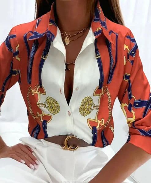 Women'S Shirt Vintage Floral Print Lapel Shirt For Women Elegant Long Sleeve Evening Gown For Women Casual Everyday Wear