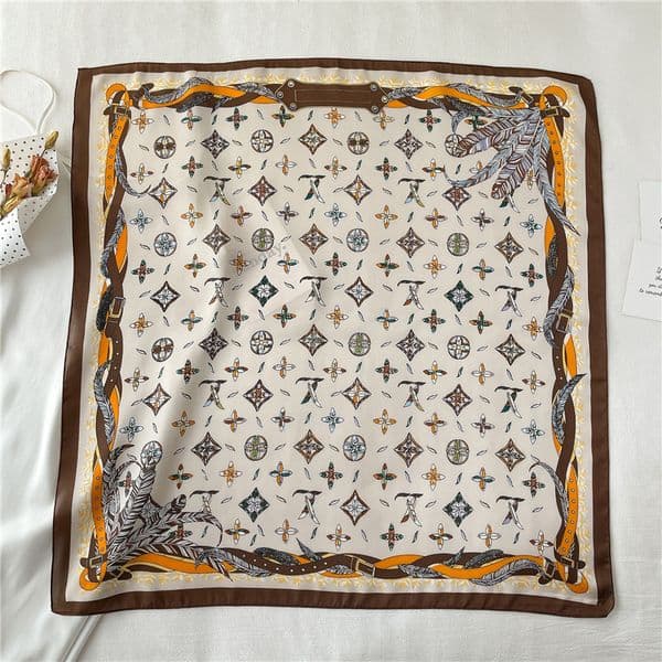 70x70cm Fashion Print Floral Silk Scarf Headband for Women Long Handle Bag Scarves Paris Shoulder Tote Lage Ribbon Head Wraps