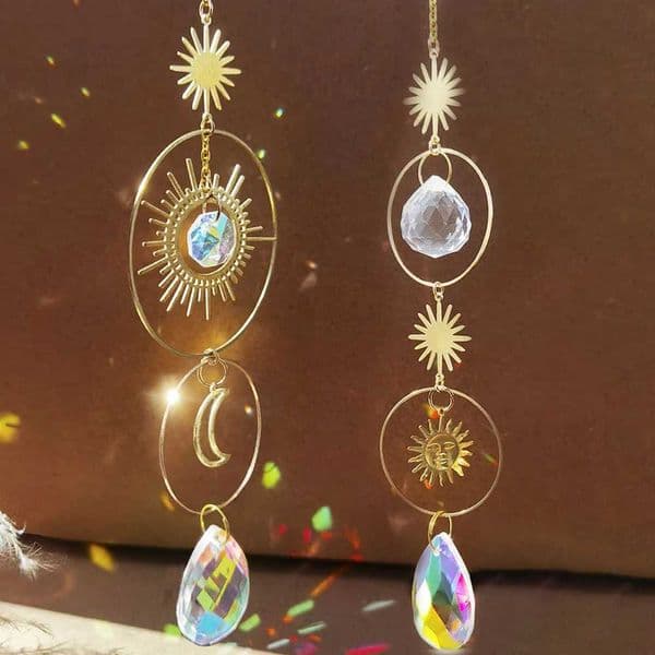 Suncatcher Crystal Sun Moon Crystals Prism Rainbow Maker Light Sun Catcher Garden Decoration Hanging Window Outdoor Ornament X250627