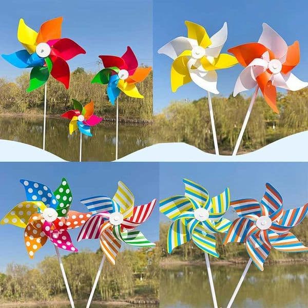 22CM Six-leaf Stripes Solid Color Small Plastic Hand-held Windmills Garden Plant Flower Repellent Windmill Outdoor Decoration X250627