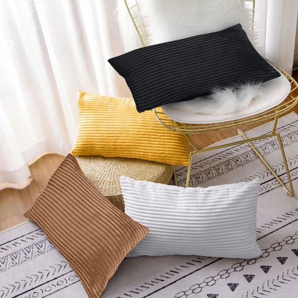 2pcs Comfortable Flannel Fleece Rectangular Pillowcase Cushion Cover Lumbar Stripes Corduroy Decorative Warm Pillow Case 250626