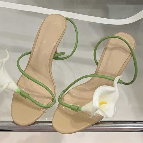 Eilyken Sexy PVC Transparent Flower Narrow Band Women Sandals Street Style Open Toe Thin High Party Shoes Y250627