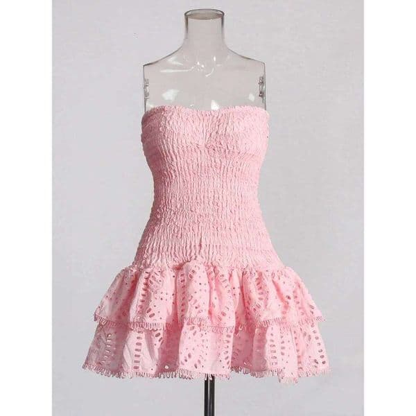Designer Clothing 2025 Patchwork Folds Casual Dresses For Women Strapless Sleeveless High Waist Hollow Out Elegant Slimming Dress Female