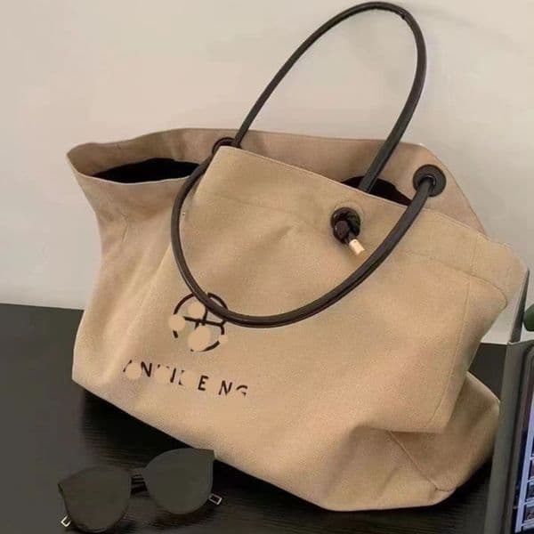Letter Printed Large Capacity Tote Bag, Vacation Cotton and Linen Canvas Bag, Shoulder Bag, Handbag 799-02