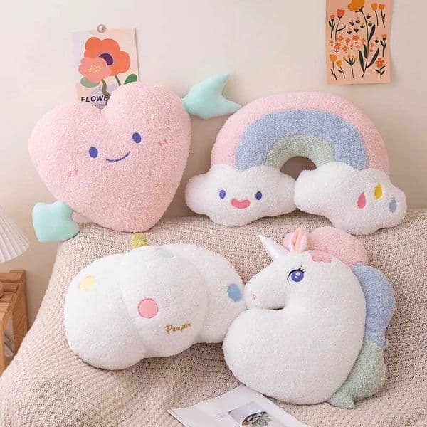 Cute Plush Rainbow Smile Heart Throw Pillow Colorful Unicorn Toy Cushion Pumpkin Sofa Home Decoration Throw Pillow Y250627