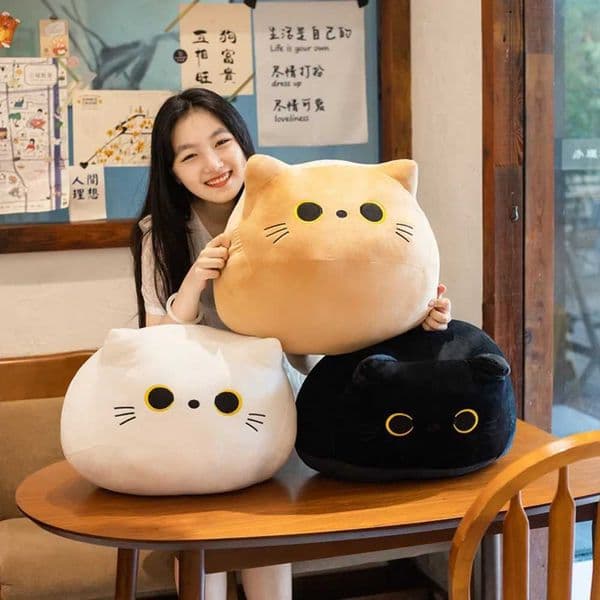 10/30CM Black Cat Plush Pillow Cartoon Cat Head Plushie Stuffed Toys Cat Doll Girl X250628