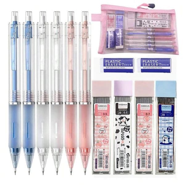 13pcs/set Mechanical Pencil With Bag400pcs Leads2 Eraser0.5 0.7mm Automatic PencilBack To School Kawaii Supplies Stationery 250624
