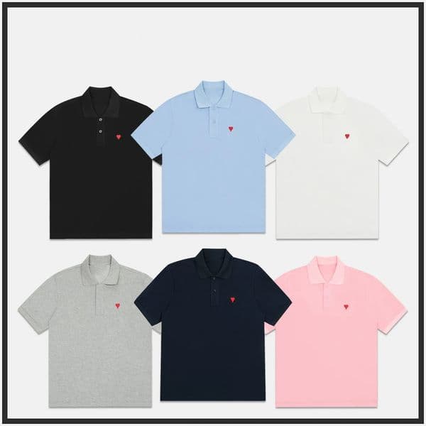 Mens womens polo shirts Designer shirts sleeve Summer Fashion brand leisure loose tide High quality Cottons heart print Luxurys tops Clothing Amii polo shirts 9JYP