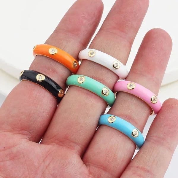 Colorful Enamel Gold Color Open Band Rings For Women Girl Cubic Zircon Neon CZ Stack Stacking Finger Ring 250624