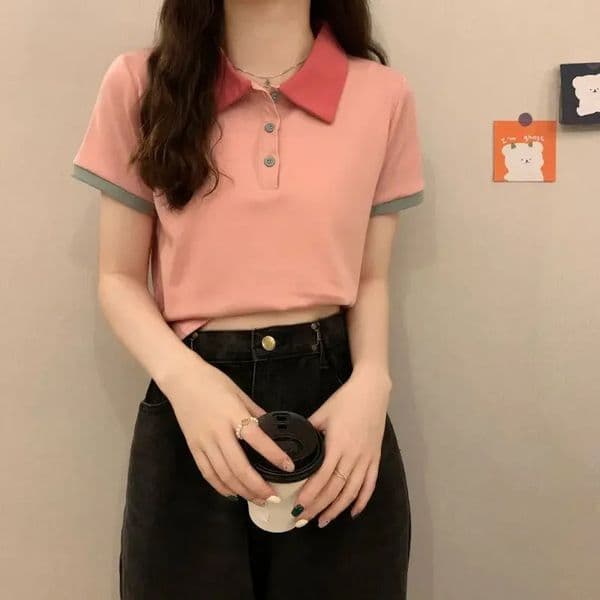 Summer Outfit Female Tee Slim Womens Polo Short Sleeve T-shirt Y2k Fashion Clothing Trend 2025 Basic Casual Tops Sales T-shirts 250628