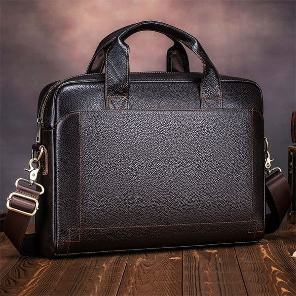 Mens leather handbag top layer cowhide briefcase leather laptop bag diagonal cross office bag 250628