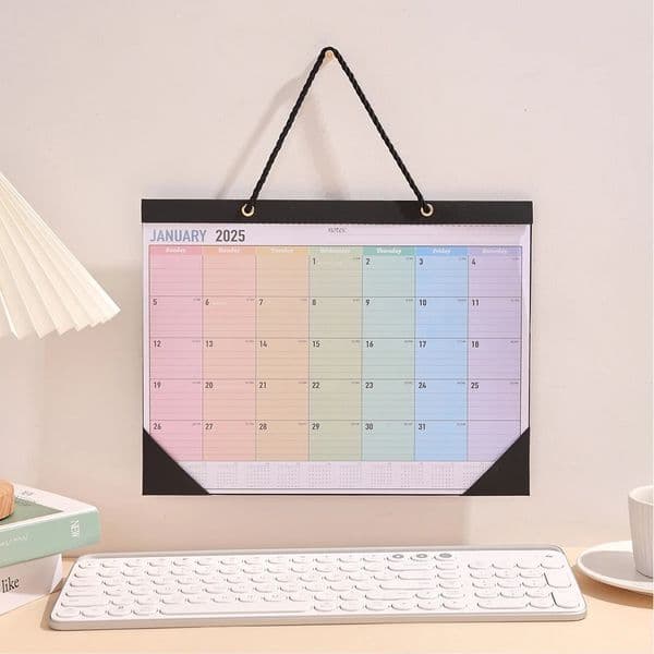 12 sheets 2025 Colorful Monthly Wall Calendar Rainbow Weekly Planner Daily Study Check-in Message Hanging Calendar For School 250624
