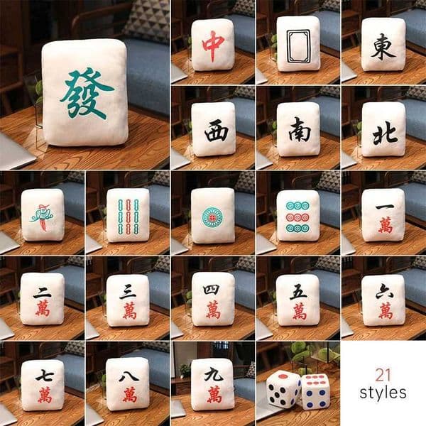Hot 1pc Creative Mahjong Pillow Cushion Chinese Plush Toy Car Chair Backrest Mahjong Dice Funny Nap Pillow Sofa Home Decor Gift Y250627
