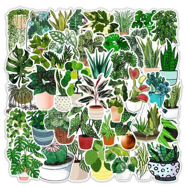 50 Sheets of Green Plant Graffiti for Journals, Suitcases, Water Bottles, Notebooks, Flower Pots, Vases, Decorative Waterproof Stickers