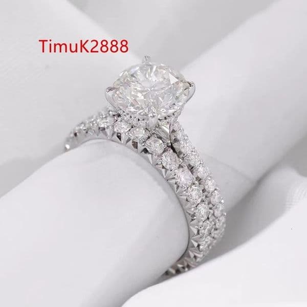 Customized 2CT Round Moissanite Diamond Hidden Halo 14K White Gold Wedding Rings and Bands Jewelry Set