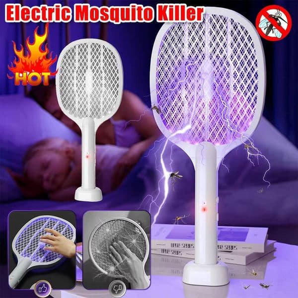 2-in-1 Mosquito Killer USB Rechargeable Angle Adjustable Electric Bug Zapper Fly Bat Insect Swatter