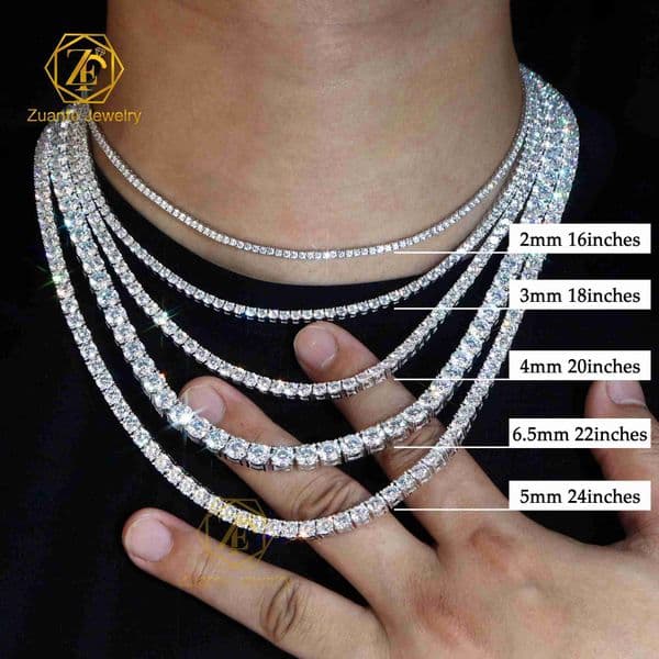 925 Sterling Silver 3mm DEF Lab Grown Diamond Tennis Link Chain for Women With VVS VS Clarity Diamond
