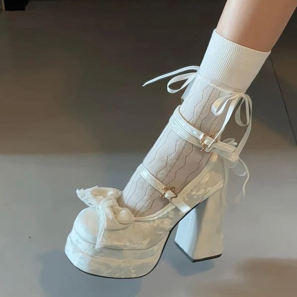 Platform High Heel Womens Mary Jane Shoes Fashion Butterfly-knot Shoes Spring Autumn Wedding Party Shoes 250624