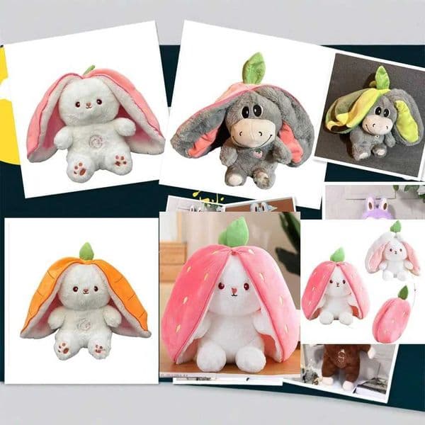 Breathing Strawberry Donkey Fruit Transfigured Bunny Plush Toy Carrot Strawberry Rabbit Cosplay Toy Birthday Christmas Gift X250628