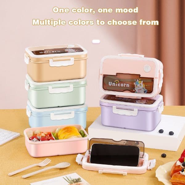 Children's Cartoon Lunch Fruit Microwave Heating with Lid Student Bento Box Lunchbox