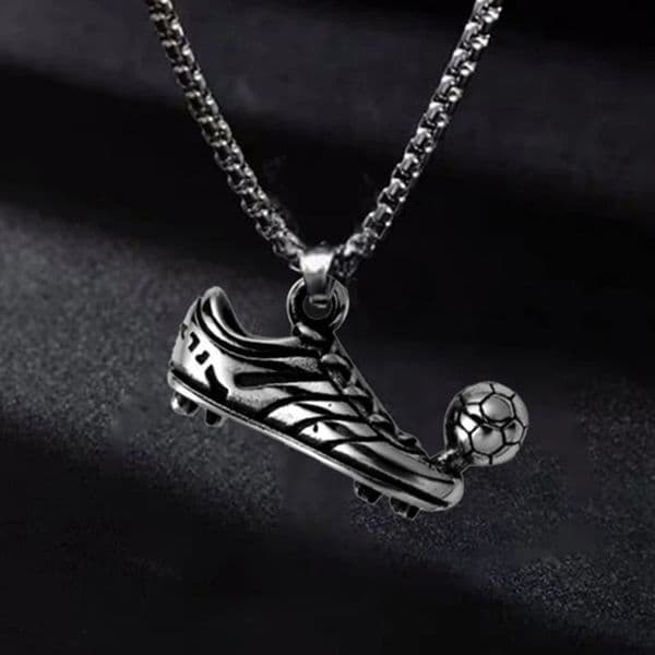 Football Shoe Pendant Necklace Boys Vintage Silver Color Hip Hop Punk Sports Style Stainless Steel Chain Fashion Man Jewelry 250624