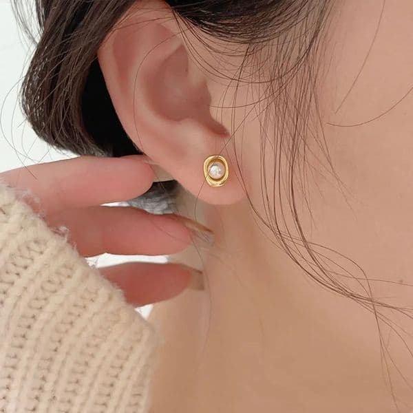 SHANICE Simple S925 Sterling silver Pearls Round Stud Earrings Charm Small Golden Daily Jewelry 250626