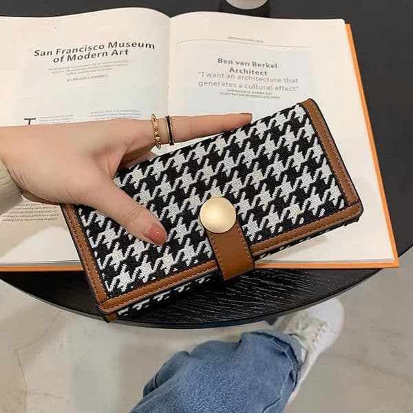 Free Shipping 2025 New Designer Bag Cross-border New Korean Style Women's Wallet Houndstooth Long And Short Coin Purse High-end Zipper Card Holder Wallet