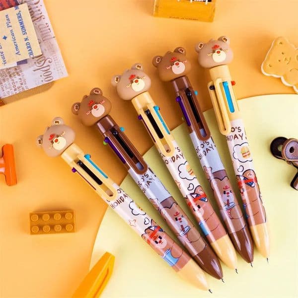 2 pcs/lot Kawaii Coco Bear 6 Color Ballpoint Pens School Office Writing Supplies Cute Pen Office Accessories Stationery Gift 250624