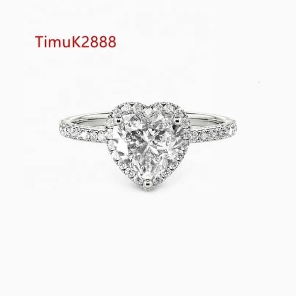 Heart Ring 14K Gold Trendy Rings Women Heart Shaped Moissanite Ring Rose Gold