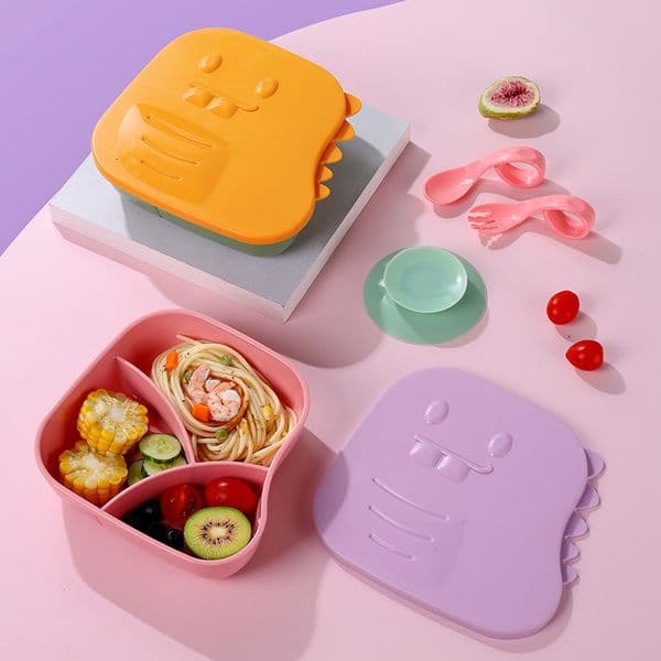 Baby Children's Divided Infant Learning to Eat Feeding Bowl Cartoon Anti-drop Three-compartment Plate Set