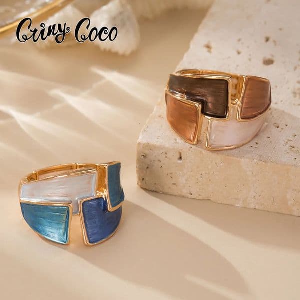 Cring Coco Fashion Womens Ring Geometric Simple and Elegant Enamel Adjustable Ring Womens Party Jewelry Valentines Day Gift 250624