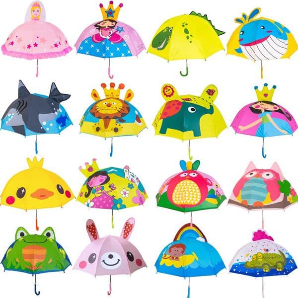 Kids Cartoon Umbrellas Animals Print Polyester Sunny Rainy Umbrella Lion Rabbit Duck Lightweight Hanging Long-handle Straight Umbrella Gifts HW0441