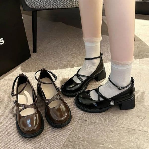 Women Loafers Retro Brown Mary Jane Shoes Women Pu Leather Thick Heels Lolita Shoes Woman Uniform Pumps Ankle Buckle Shoes 250626