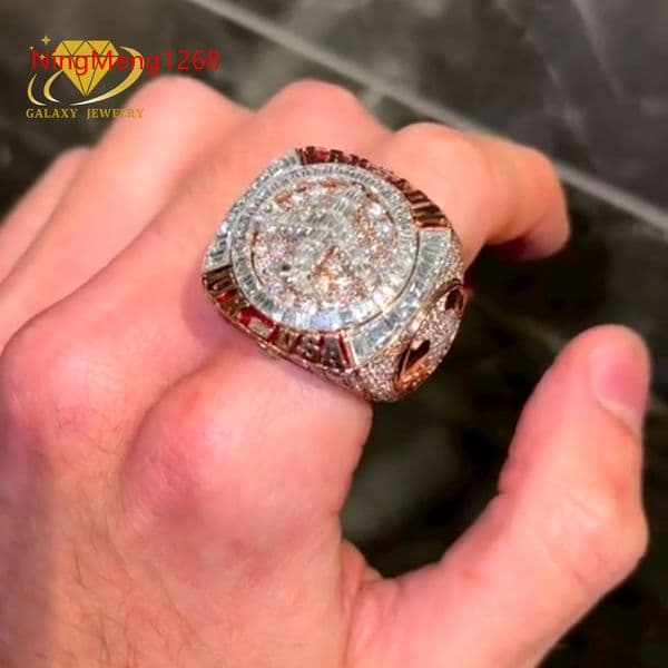 Custom Hip Hop Ring Rotatable Airplane 925 Sterling Silver 10k 14k 18k Solid Gold Iced Out Diamond Moissanite Ring Men