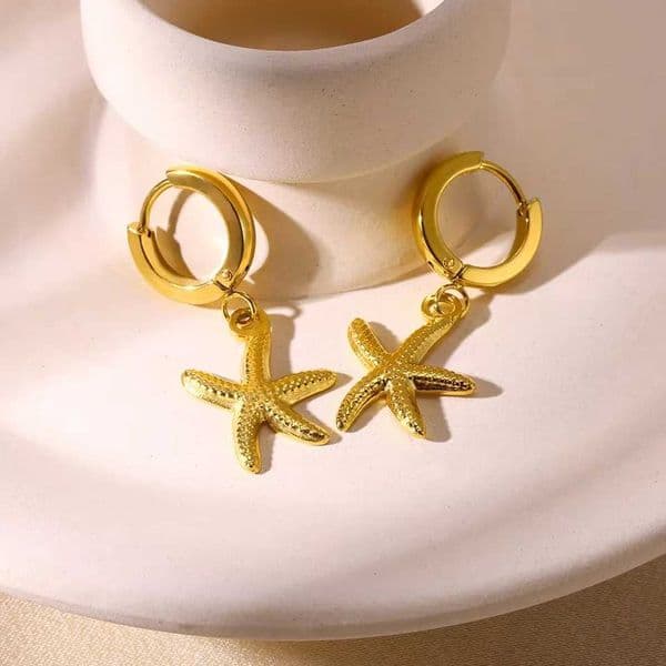 Boho Starfish Hoop Earrings for Women Stainless Steel Gold Color Ocean Star Earrings Summer Beach Jewelry Accessories Aretes XJ250630