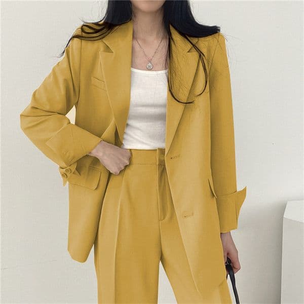 Coffee Color Blazer for Women 2025 Spring Autumn Petite Street Style New Fashion Korean Casual Suit Set 240329