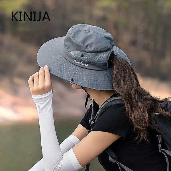 Women Ponytail Fisherman Hat Waterproof Sun Cap Pure Color Outdoor Travel Fishing Climbing Hiking Large Brim Bucket Hat undefined 250625