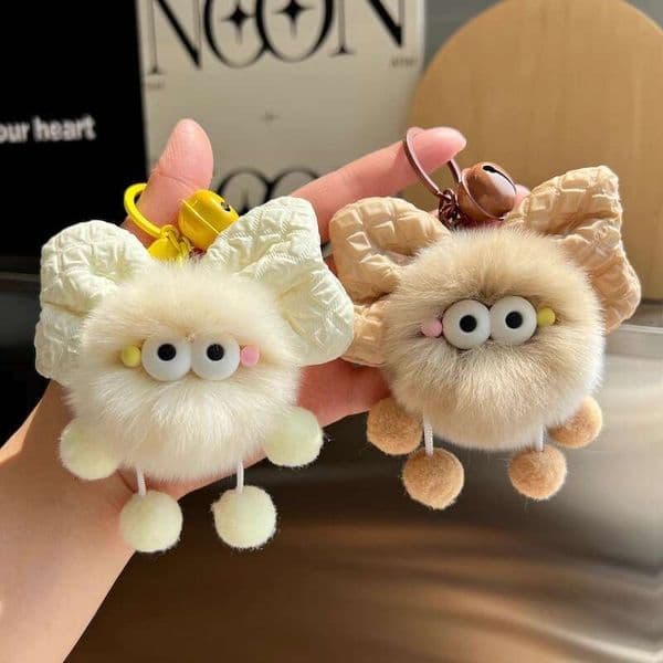 Cute Plush Pendant Imitation Rex Rabbit Fur Bowknot Little Coal Ball Backpack Decoration Creative Doll Gift Keychain