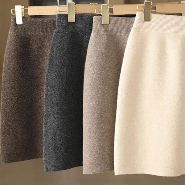 Women Mini Slim Fit Wool Skirt 100% Merino Autumn Winter Knitwear Above Knee Elastic Waist Office Lady 241127wtt