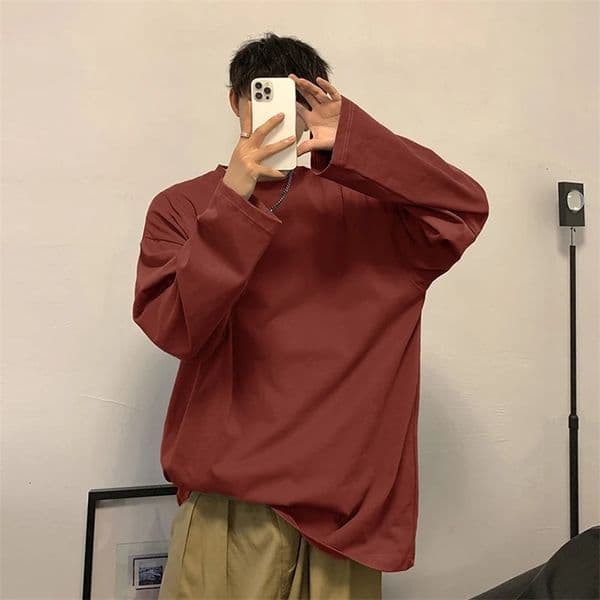 Privathinker Oversized Mens Tshirts Long Sleeve Quality Cotton Fashion Korean Clothing Tops Solid Color Harajuku Male Tees 250221