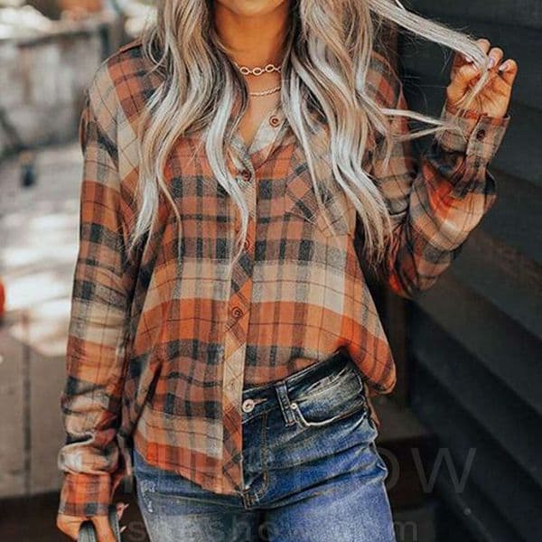 Foreign Trade Hot-Selling Popular Spring and Autumn Printed Casual Top Plaid Long-Sleeve Shirt Women's Clothing