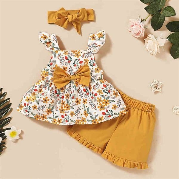 Melario Baby Girl Clothes Set Summer Cotton Print Flower Tops and Shorts 2Pcs Infant Toddler Girls Clothes Outfits 210412