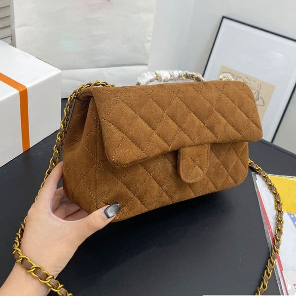 Designer Suede Bag Chain Bag Women's Single-Shoulder Crossbody 25CM Brown Suede Wallet Luxury Leather Flap Bag Clutch Bag New Winter Handbag