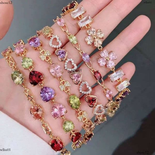 Women's Heart-Shaped Tennis Clover Pear sterling silver Design Old Plated moissanite chain Stone Carving Charm Bracelet