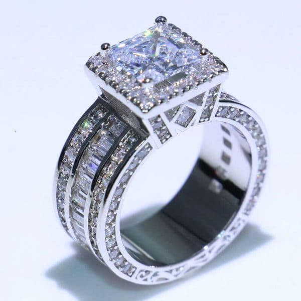Wholesale Professional 18K 14K Jewelry GRA Sterling Sier Princess Cut White Topaz CZ Dia Pave Promise Women Wedding Engagement Ring