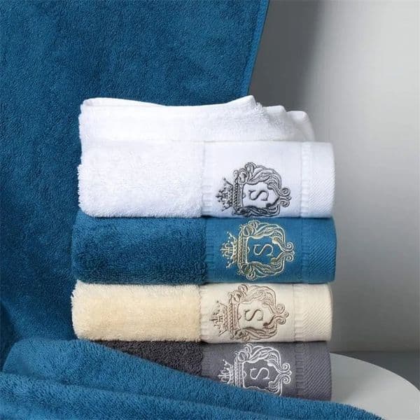 1PCS Cotton Towels 35 75CM 70 140CM Embroidered Bathroom Face Hand Bath Gift Absorbent Towel For Home Blue White 241028