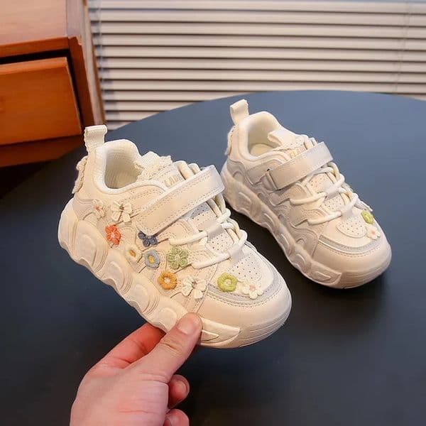 Kids Princess Shoes Thick Soft Sole Trendy Girls Sports Sweet Embroided 2024 Fashion Children Sneakers with Flowers 250922 M260323