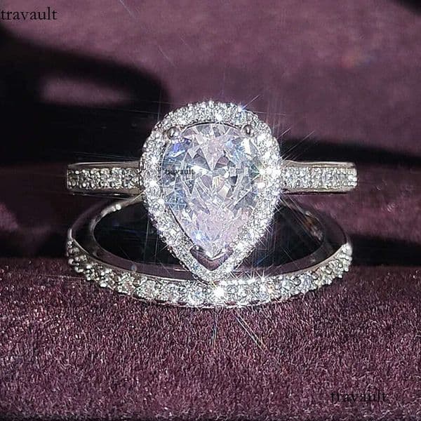 2025 Rulalei Jewelry Sterling Sier Pear Cut White Lab Moissanite Dia High Quality Party Promise Women Wedding Couple Ring Set Gift