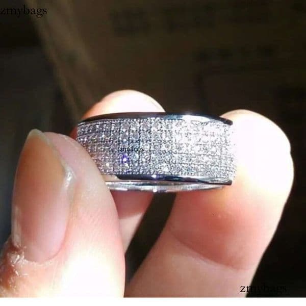 2024 Sparkling Hip Hop 5 Rows Pave Micro 5A Cubic Zircon Wedding Rings Jewelry Sterling Sier Fill Gorgeous Party Women Men Finger Ring Gift